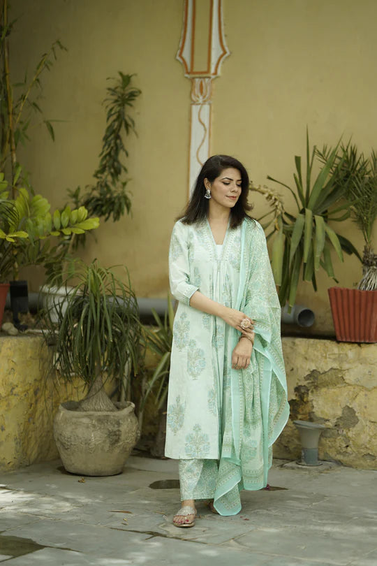 Kusum Kurta Set | Mint Green