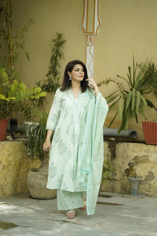 Kusum Kurta Set | Mint Green