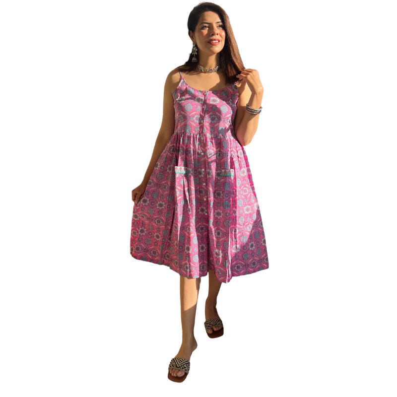 Sanganer Dress | Rose Pink