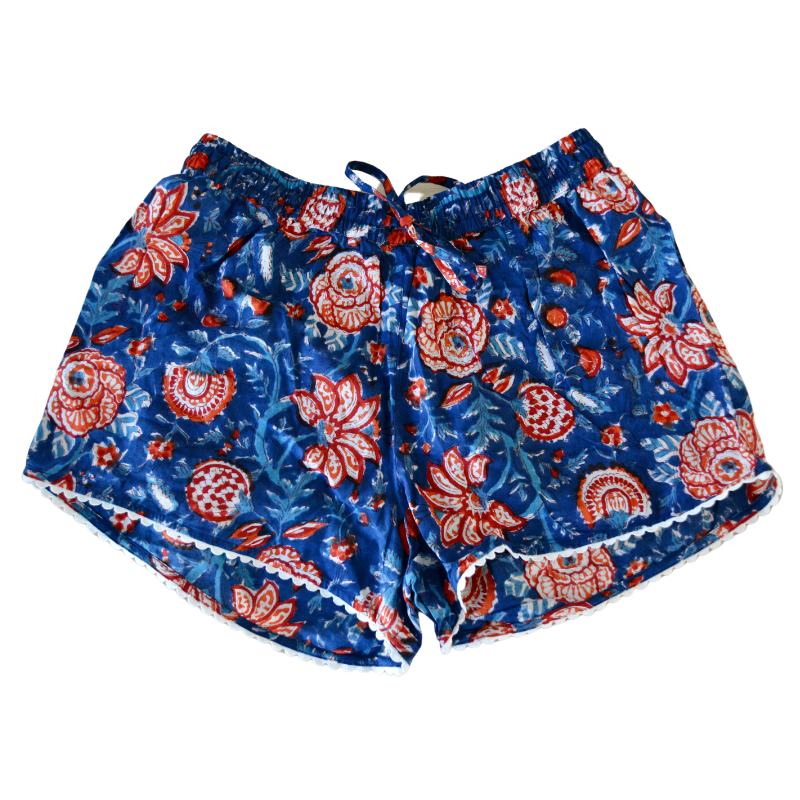 Block Print Cotton Lounge Shorts | Nilah Blue