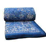 Block Print Queen/King Bed Quilt | Neelkanth Blue