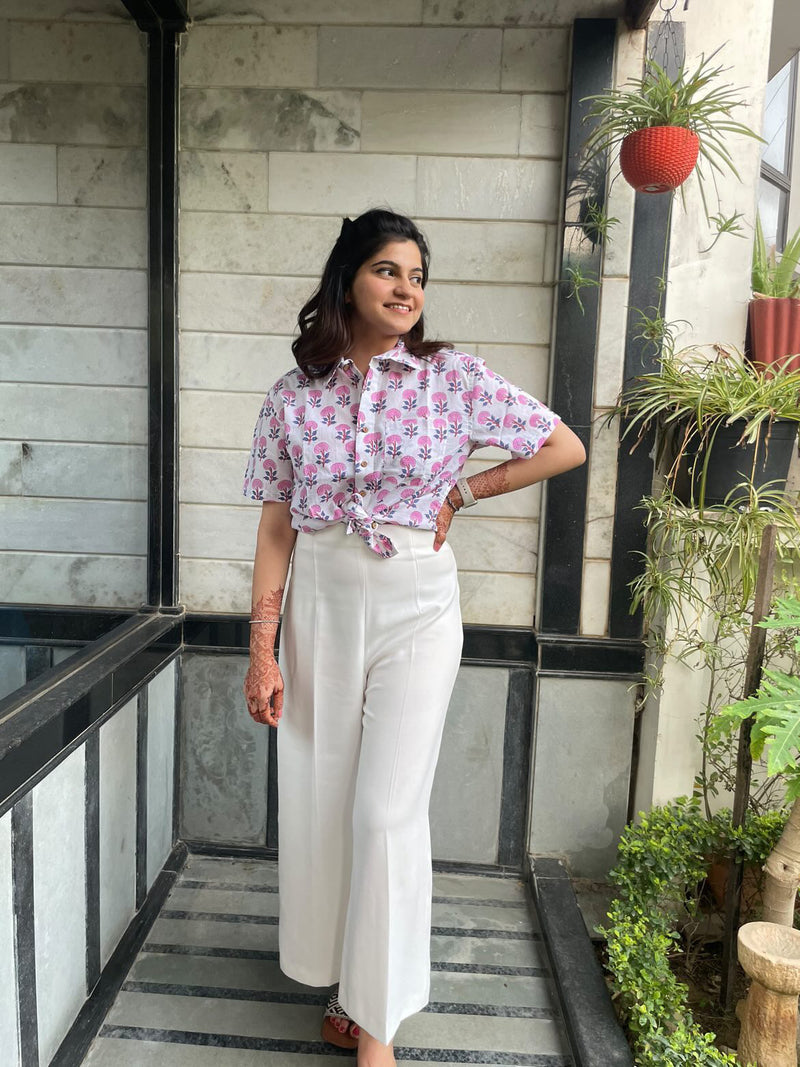 Block Print Button Down Shirt | Pink Booti