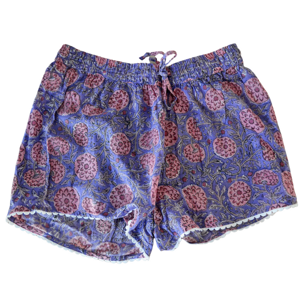 Block Print Cotton Lounge Shorts | Purple Passion