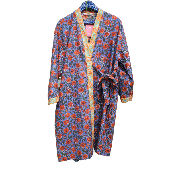 Block Print Cotton Robe | Violet