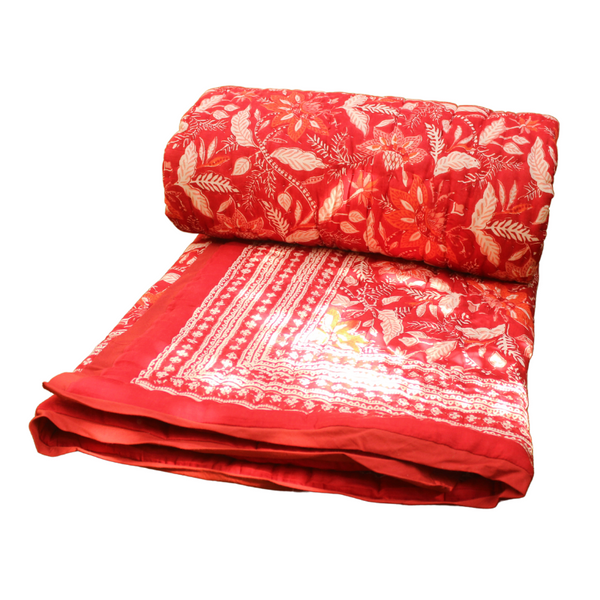 Block Print Queen/King Bed Quilt | Gulab Red