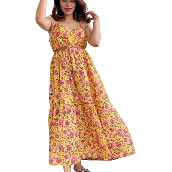 Pink City Dress | Basant Yellow