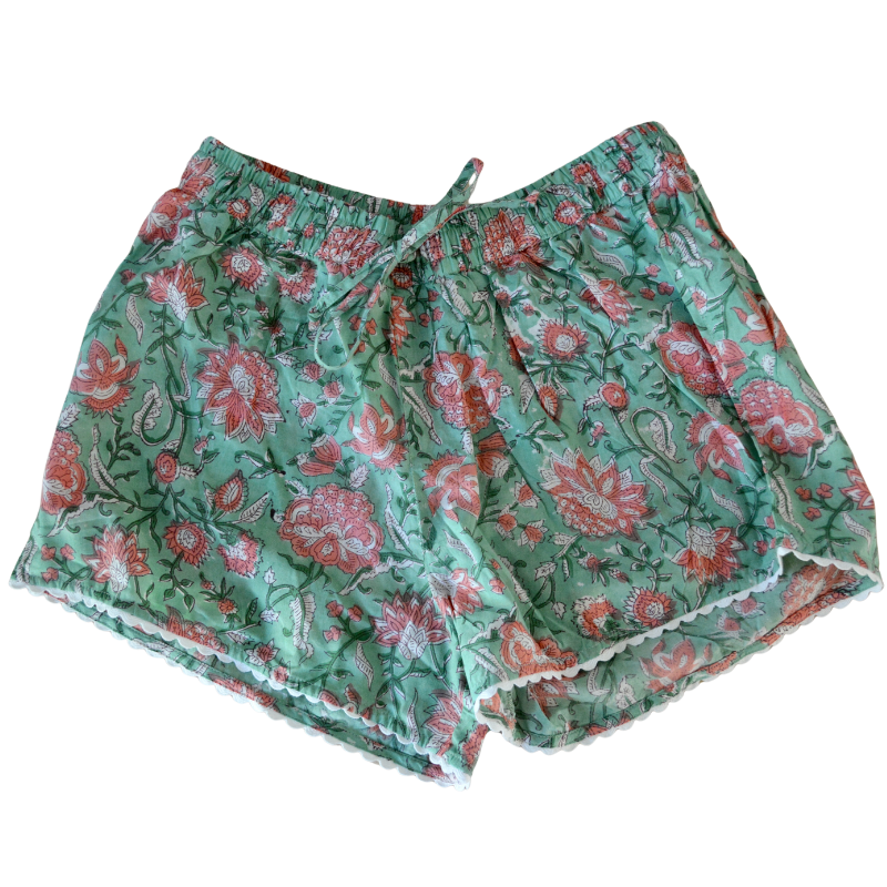Block Print Cotton Lounge Shorts | Spring Blossom