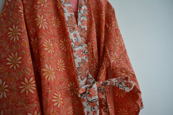 Block Print Cotton Robe | Copper Leaf