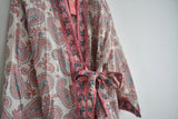 Block Print Cotton Robe | White Paisley