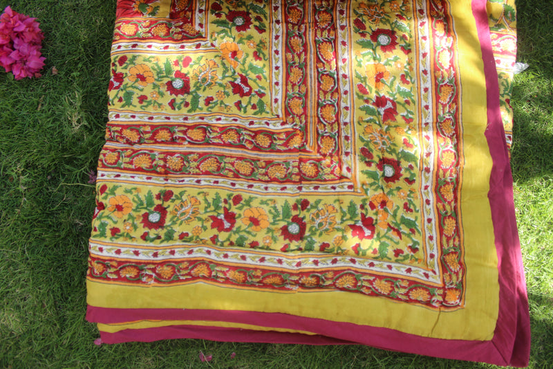 Block Print Queen/King Bed Quilt | Gulbahar Yellow