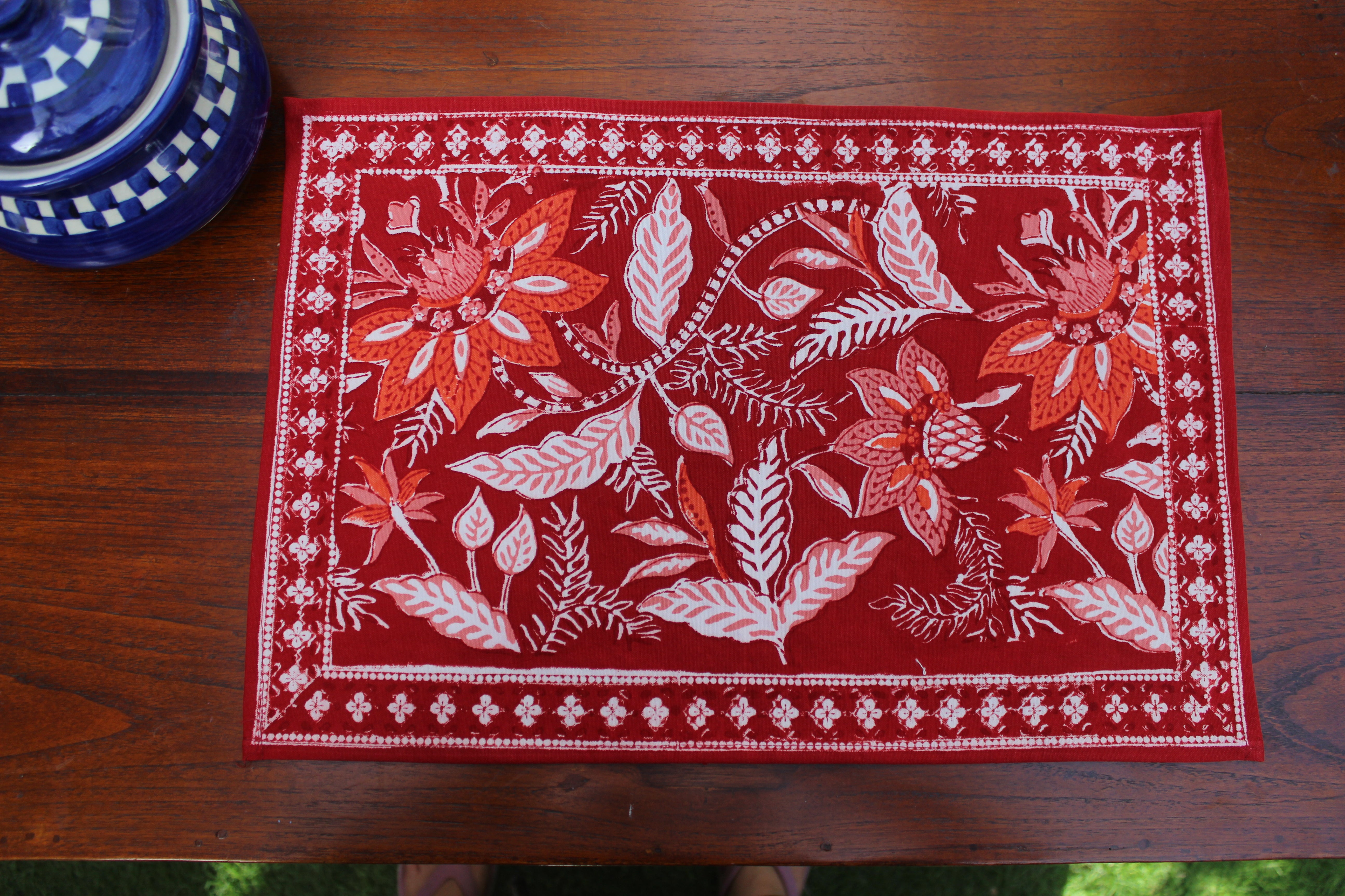 Block Print Cotton Placemats Set of 6 | Gulab Red