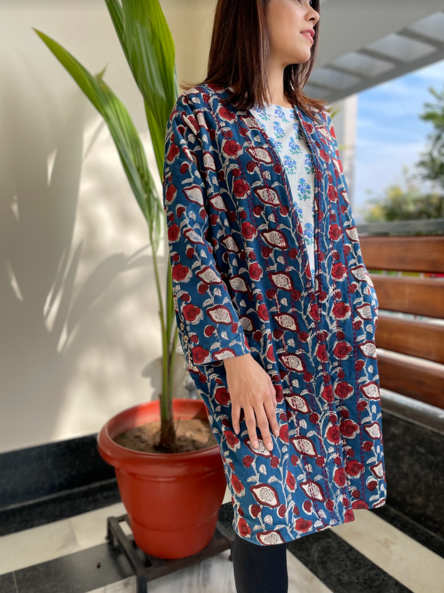Ajrakh Printed Quilted Coat