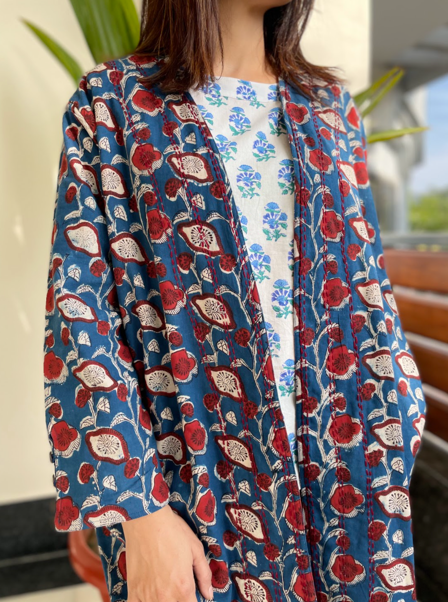 Ajrakh Printed Quilted Coat