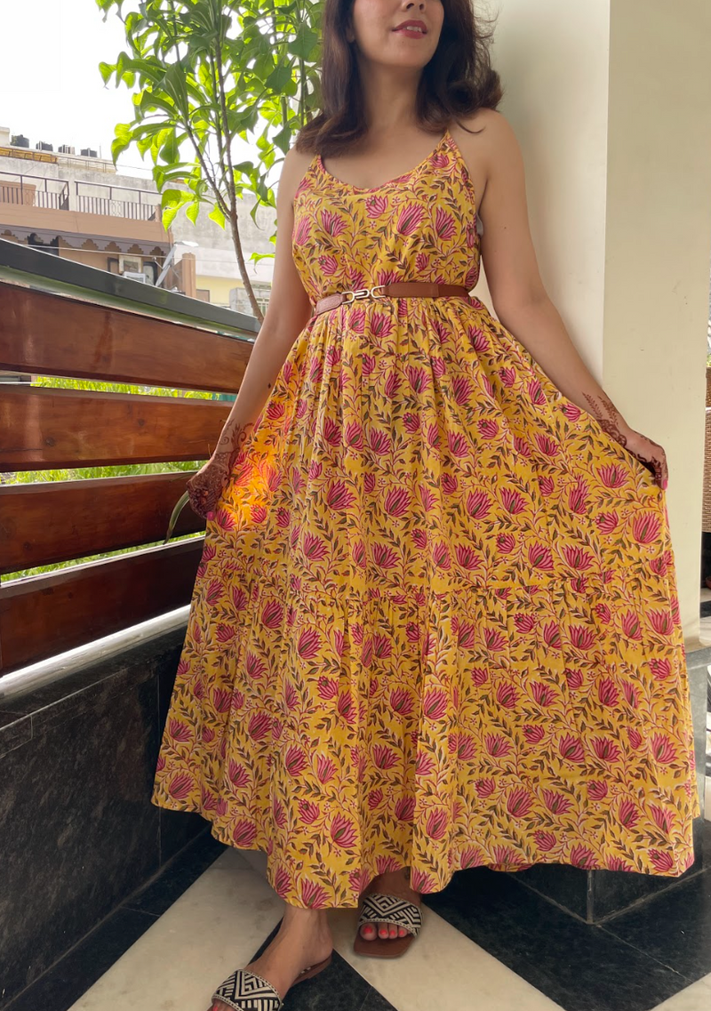 Pink City Dress | Basant Yellow