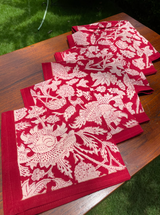 Set of 6 Block Print Cotton Table Napkins | Gulabari Red