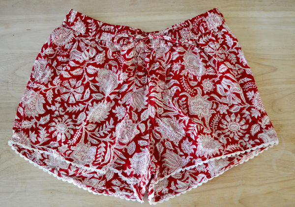 Block Print Cotton Lounge Shorts | Gulabari Red