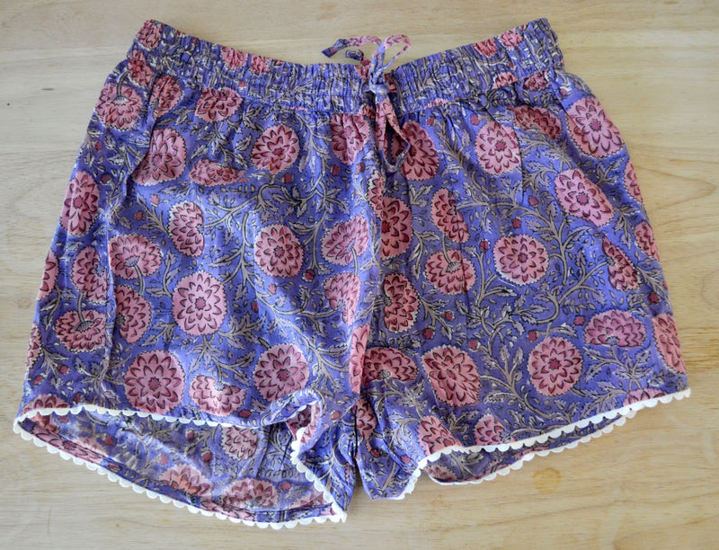 Block Print Cotton Lounge Shorts | Purple Passion