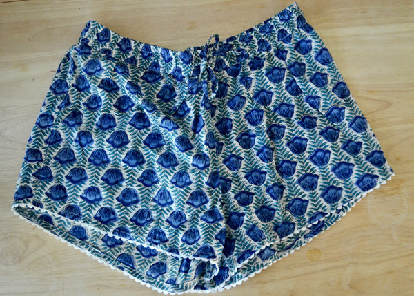 Block Print Cotton Lounge Shorts | Blue Lotus