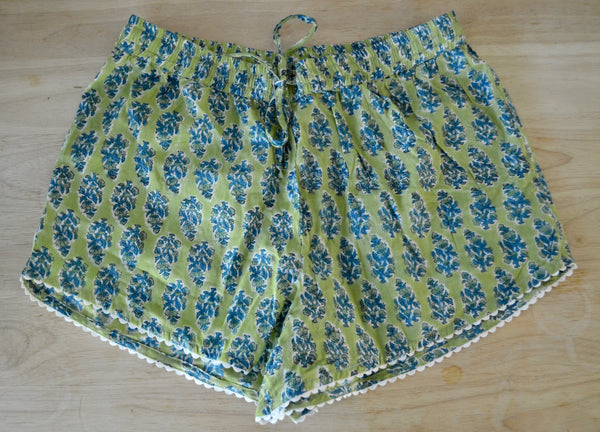 Block Print Cotton Lounge Shorts | Carrie Green